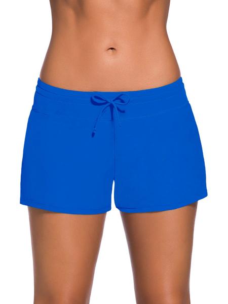 Blue Smooth and Loose Fitting Elastic Drawstring Swimming Boardshort for Women