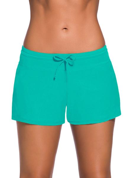 Green Smooth and Loose Fitting Elastic Drawstring Swimming Boardshort for Women