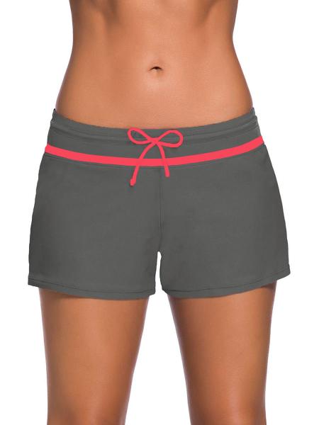 Grey Red Smooth and Loose Fitting Elastic Drawstring Swimming Boardshort for Women