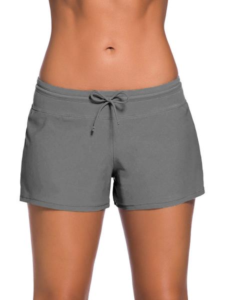 Grey Smooth and Loose Fitting Elastic Drawstring Swimming Boardshort for Women