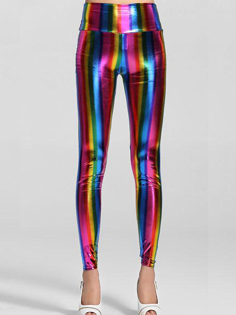 High Waist Fluorescent Rainbow Slim Pieces Leggings