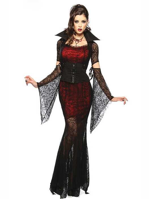 Vilanya Female 4 Pieces Long Sleeve Vixen Vampire Cheap Scary Halloween Costume