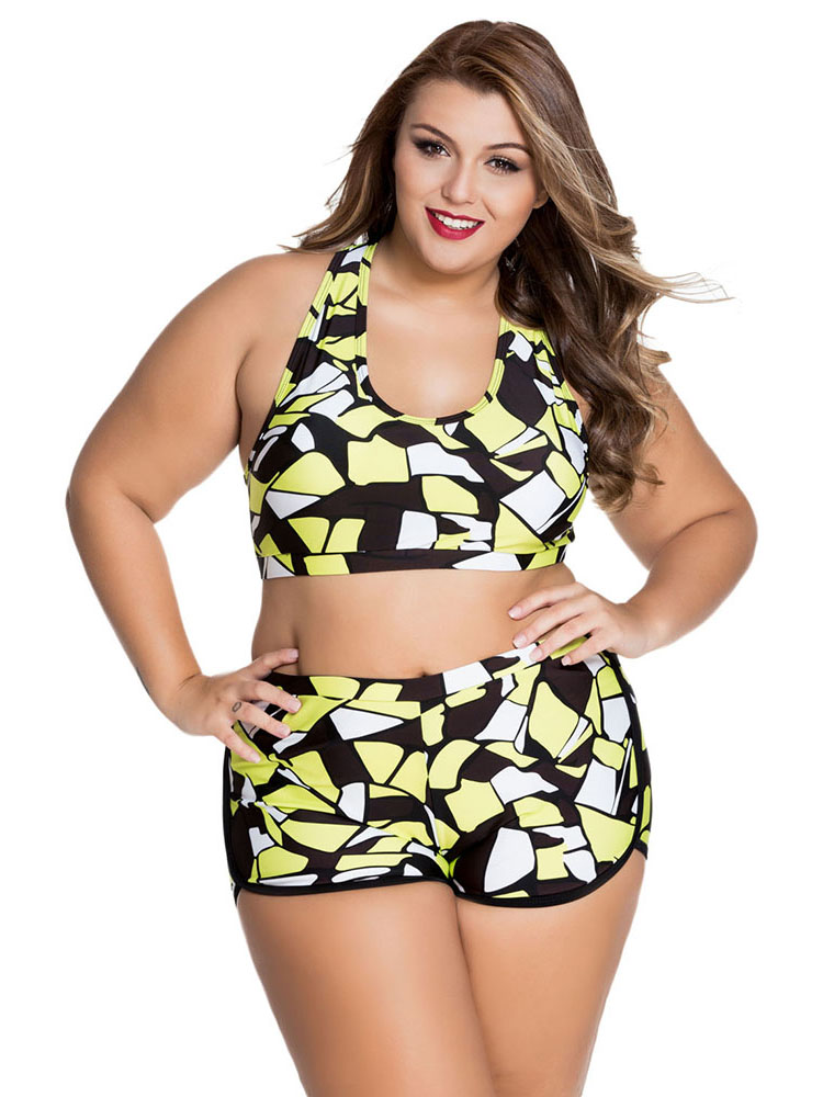 Sporty Printed Bikini with Pushup Padded Racer Back Top & High-waist Bottom