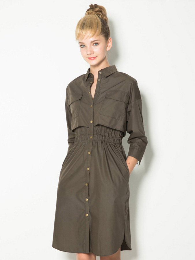 Layered 3/4 Sleeves High-waisted Single Breasted Knee Length Trench Coat