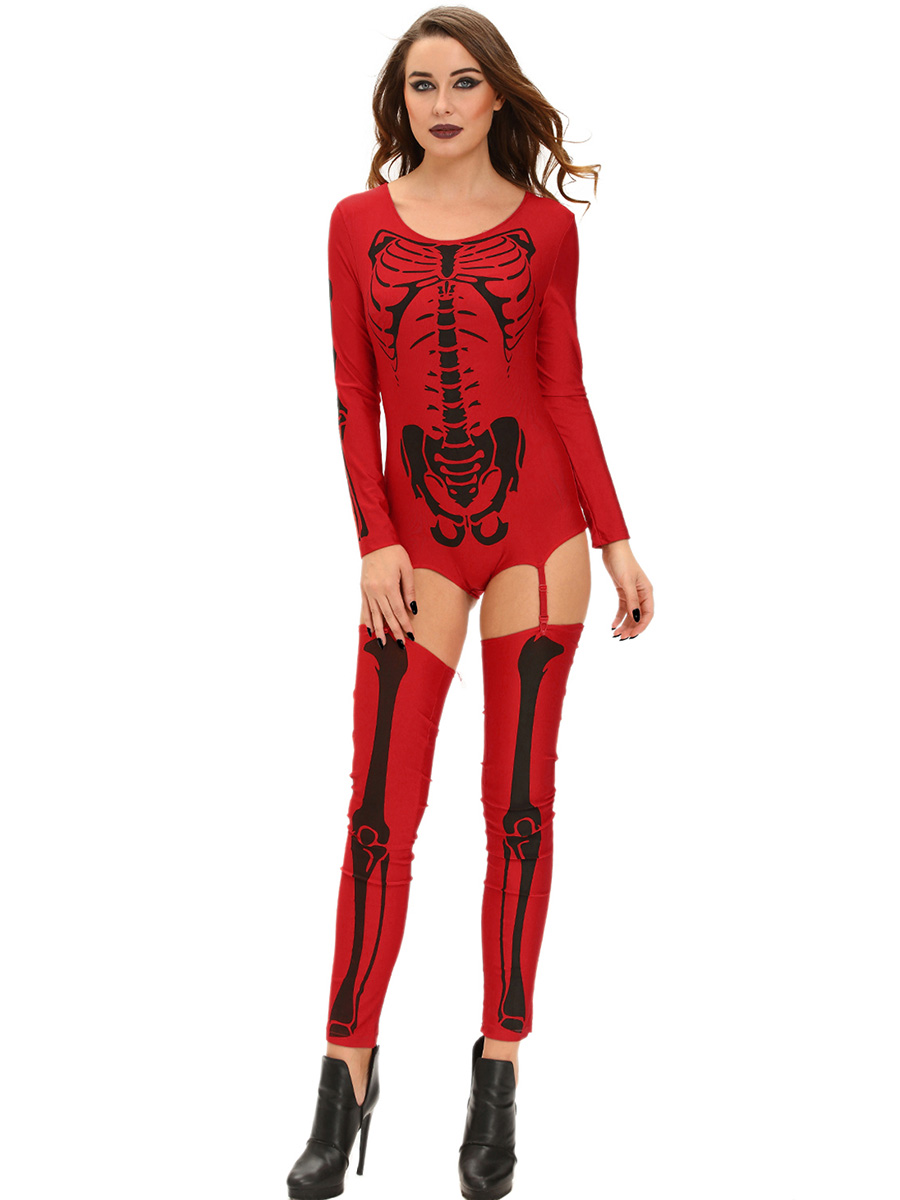 3 PCS Long Sleeves Bad To The Bone Halloween Skeleton Costumes for Women