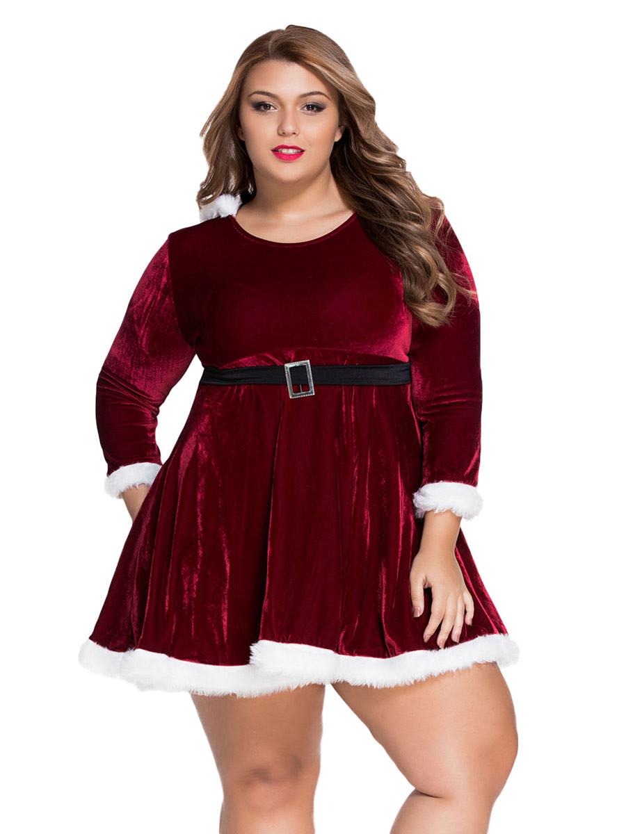 Long Sleeves Hooded Plus Size Christmas Costume A-line Dress for Women