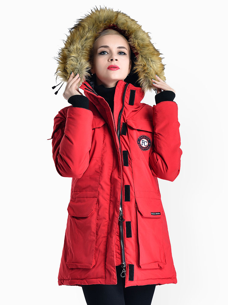 Double Zipper Faux Fur Hooded Thick Ladies Parka Coat for Winter