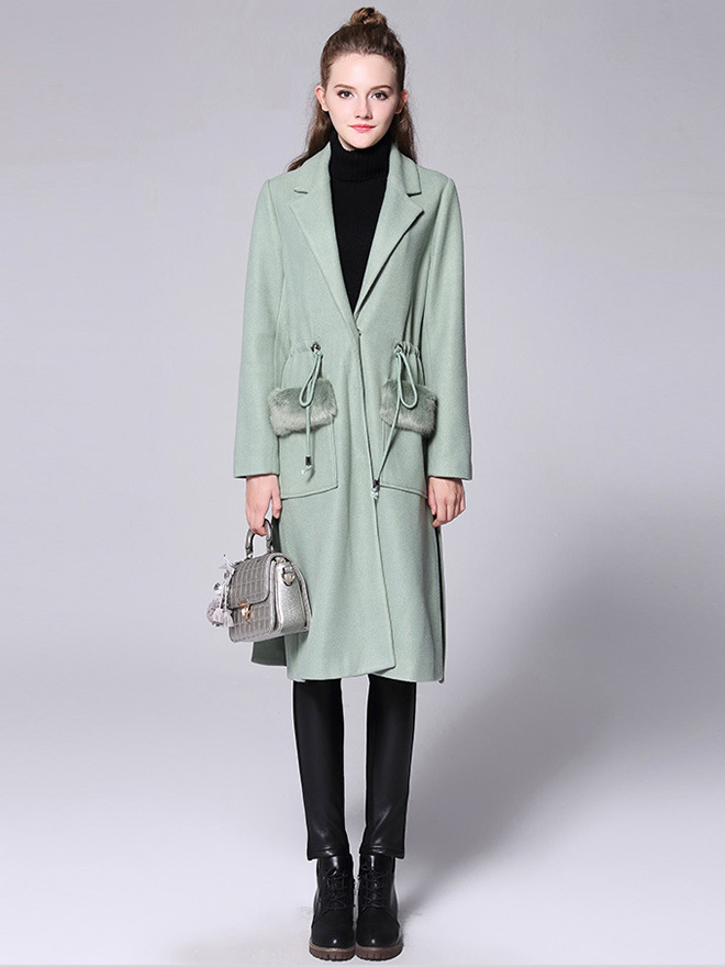 Press Studs Single Breasted Thick and Long Women Wool & Blend Walker Coat
