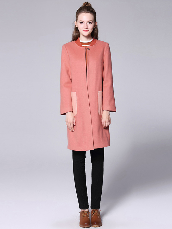 Single Press Studs Long Sleeves Quilted Thick Long Winter Wool Coat Womens