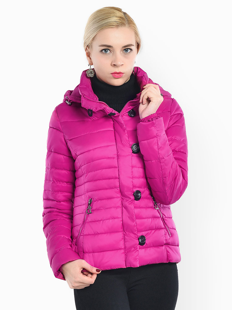 Slim Fit Petit Zipper & Button Light Weight Women Parka Coat with Hood