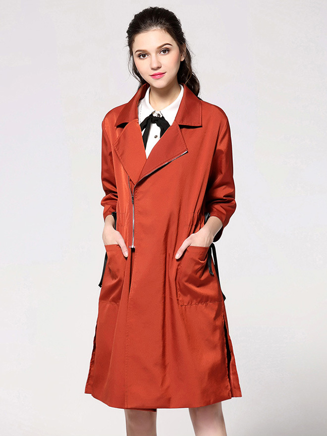 Three-quarter Sleeves Spring Best Trench Coats Womens Rust