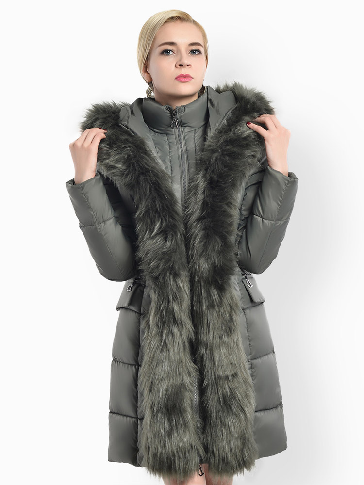 GloryA Womens Down Coat Thick Outerwear Hooded Winter Cotton-Padded Faux Fur Collar Parkas