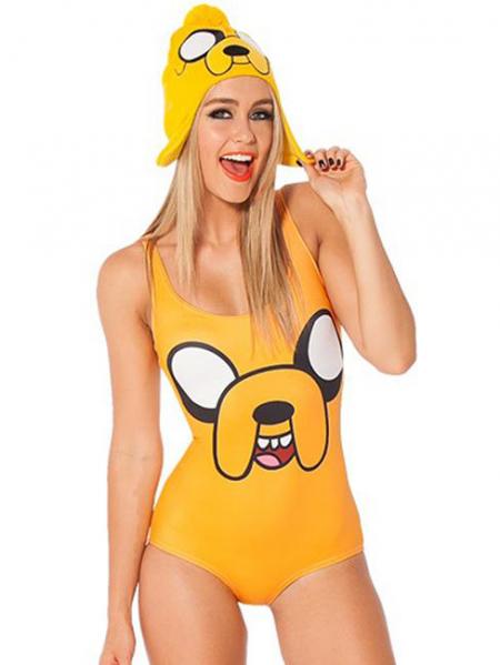 Yellow Jake Teddy Printed Elastic Cheap One Piece Bathing Suits