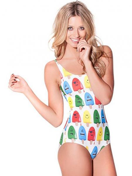 Lovely Ice-lolly Printing White One Piece Swimsuits Clearance