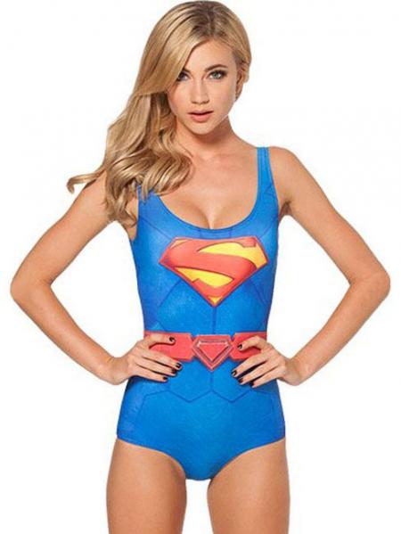 Summer Scoop Neck Superman Smart One Piece Swimwear