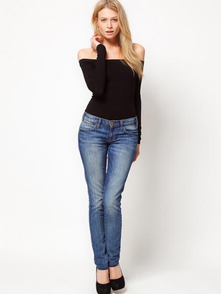 Plus Lady Black Full Sleeve Slash Neck Low Cut Off Shoulder Knit Skinny T Shirt Sales