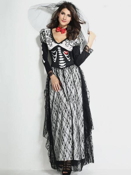 Vintage 2 PCS Skeleton Printed Bone Yard Bridal Halloween Costume Online