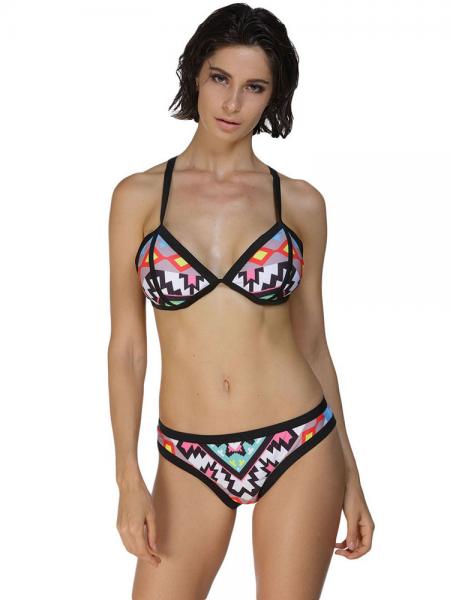 Colorful Pattern Printing Adjustable Pull Over Bikini Top & Hipster Bottom