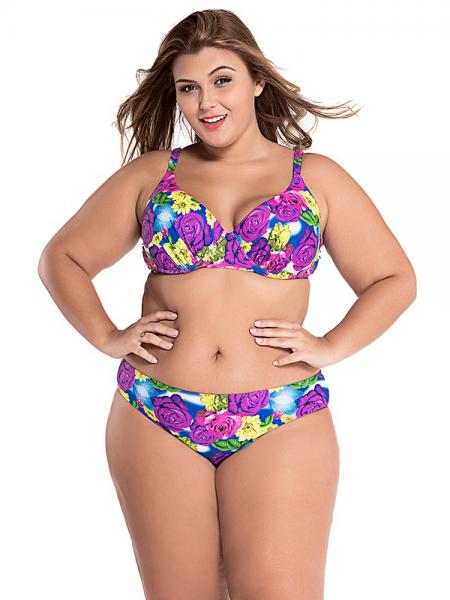Colorful Pop Art Floral Printed Lacing-up Back Underwired & Padded Bikini