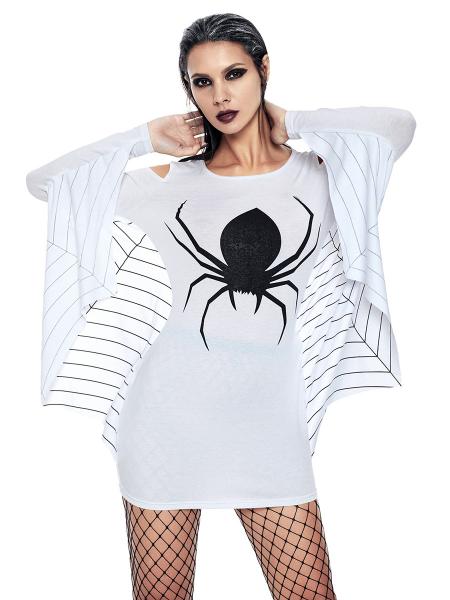 Plus Size Cold Shoulder Webbed Arms Knit Sweatshirt Costumes with Spider and Spiderweb Printing
