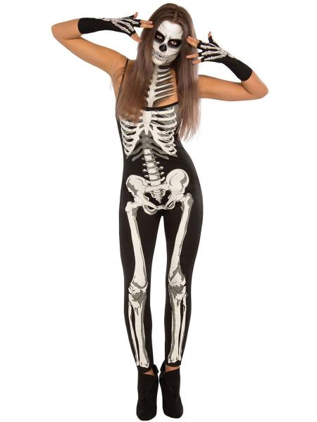 Narrow Straps Sleeveless Halloween Skeleton Printing Costume Jumpsuit