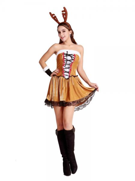 3 Pieces Strapless Lovely Reindeer Christmas Costume for Women