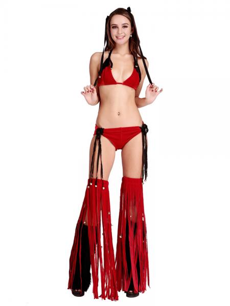 4 Pieces Tassels & Jingle Bell Christmas Bikini Dress up for Women