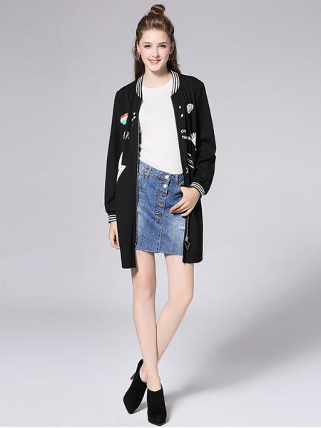 Casual Zipper Closure Long Sleeves Applique Stretchy Coat for Women