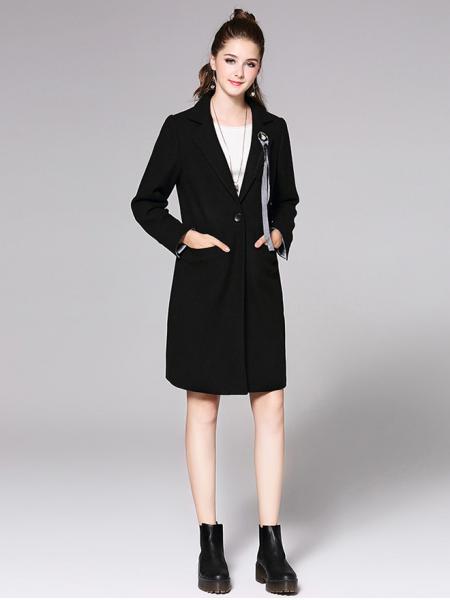Long Sleeves Single Button Long Black Wool Coat for Women with Pockets