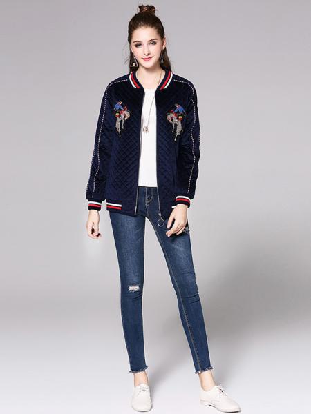 Zipper Closure Long Sleeves Thick Applique & Pleated Women Bomber Jacket