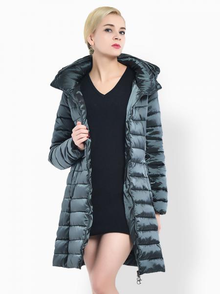 Cheap Two Way Zipper Long Parka Coat with Detachable Hood for Women