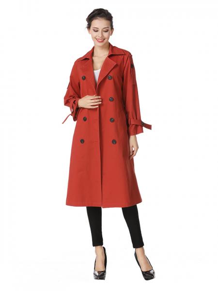 Double-breasted Lined & Layered Long Ladies Trench Coat for Spring