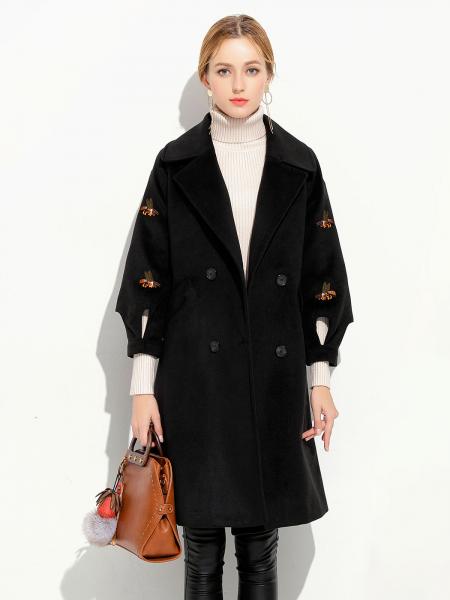 Double Breasted Three-quarter Sleeves Loose Fit Thick Women Long Pea Coat