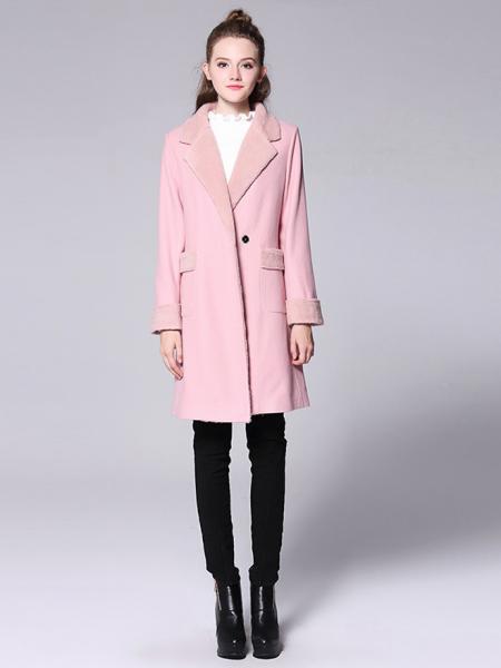 Lamb Wool Splicing Long Sleeves Thick Women Double Breasted Pea Coat