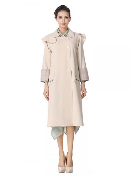 Single-breasted Embroidery Layered Long Spring Trench Coat for Women