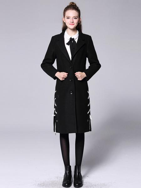 Single Breasted Long Sleeves Lined Thick Warm Long Wool Coat for Women