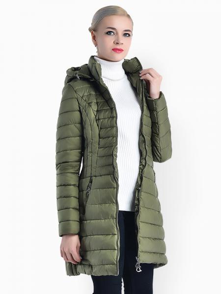 Slim Fit Two-way Zipper Women Parkas Outerwear with Detachable Hood