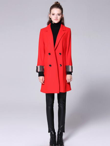 Long Sleeves Double Breasted Long Women's Wool Jackets Sale Red