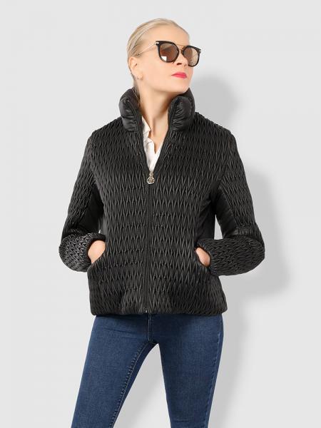 Stylish Zipper Long Sleeves Pleated Design Short Parka Jacket for Women