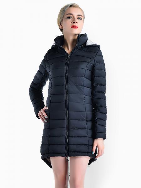 Two-way Zipper Asymmetric Hemline Hooded Spring Parka Coat for Women