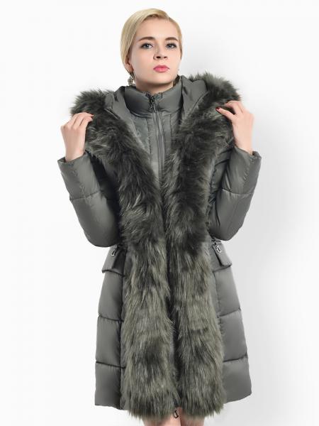 Two-way Zipper Long Deluxe Thick Faux Fur Hooded Women Down Parka Coat