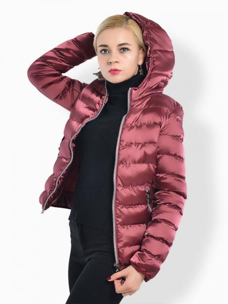 Two Way Zipper Long Sleeves Hooded Womens Slim Quilted Puffer Parka