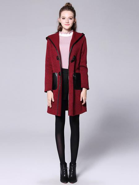 Winter Long Sleeves Thick Knitted Long Duffle Coat with Hood for Women