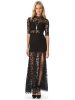 Black Half Sleeved High Waist Plunging Back High-cut Slit Lined Lace Boutique Maxi Dresses