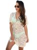 See Through Floral Lace V-neck Short Sleeved High-waist Mini Beach Dress