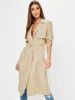 Stylish Layered Drawstring Closure Spring Long Wrap Trench Coat for Women